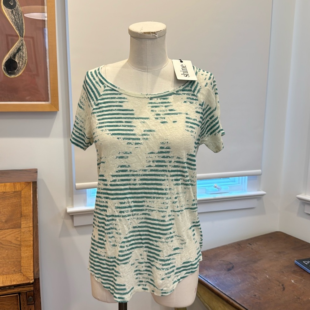 shine James Stripes Destroy Linen T Shirt - Menthol